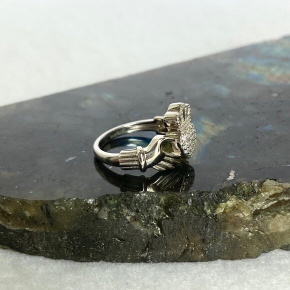 Milor Sterling Silver 925 Italy Pave Cubic Zirconia Heart Claddagh Band Ring - Picture 6 of 15